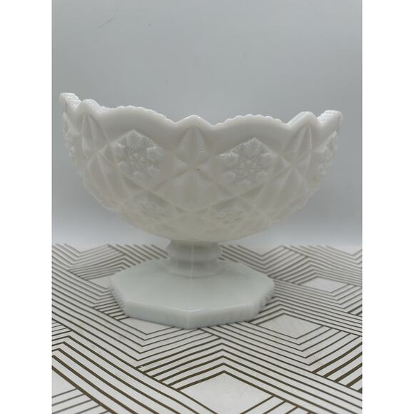 VTG Milk Glass Toltec Pattern Pedestal Fruit Bowl Center Piece - Picture 1 of 6